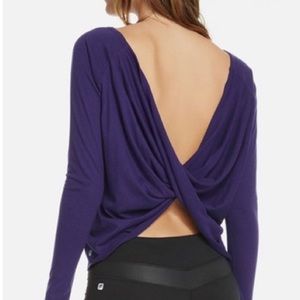 Fabletics Purple Long Sleeve Scoop Twist Back Top Small